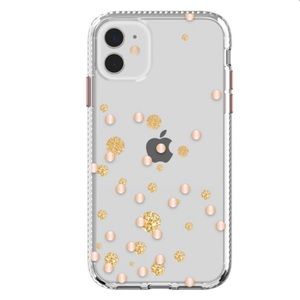 Clear with Rose Gold Metallic Glitter Dots Phone Case for iPhone 11 Pro